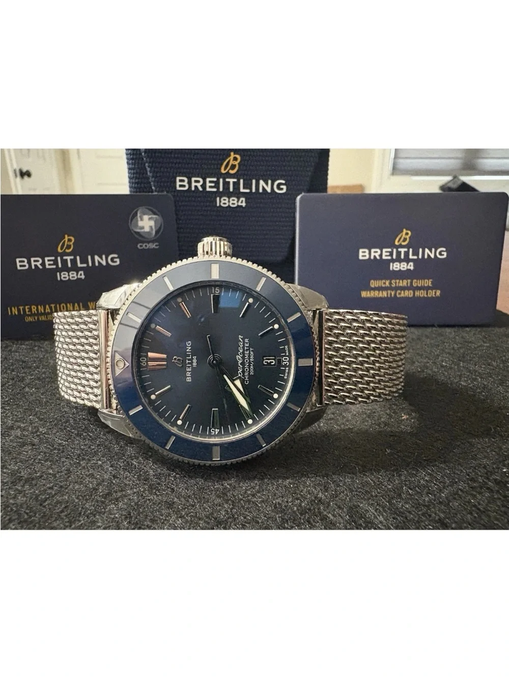 Breitling Superocean Heritage II 44 Blue Mesh B20 AB2030 FULL SET Warranty 2031